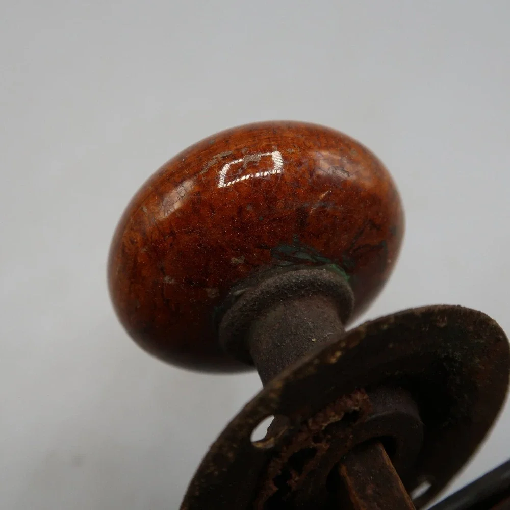 Antique Door Knob Lock Plate Lock‎ Assembly Eastlake Style Brown Stone Marble
